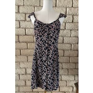 Mossimo Supply Co. Black Floral Mini Sundress Ruffle Straps Size Small